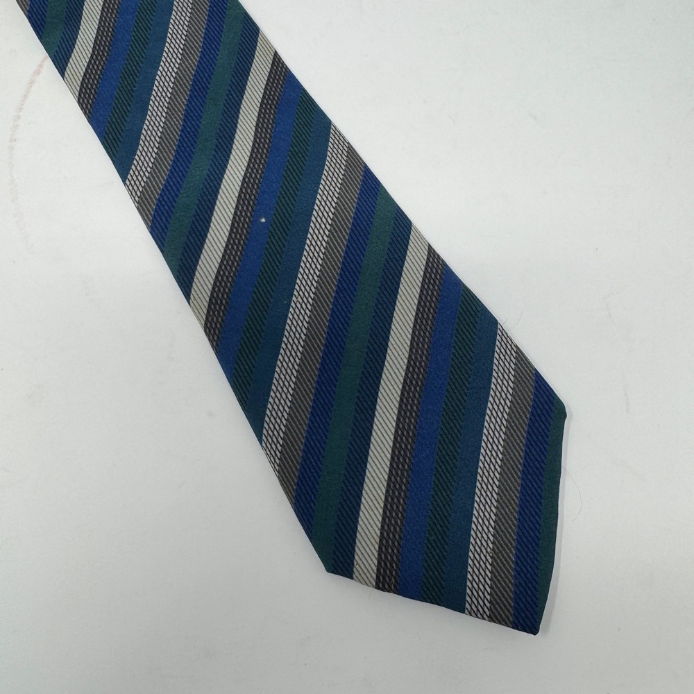 Missoni Mens Silk Tie Blue Green Gray Striped Preowned Flaw